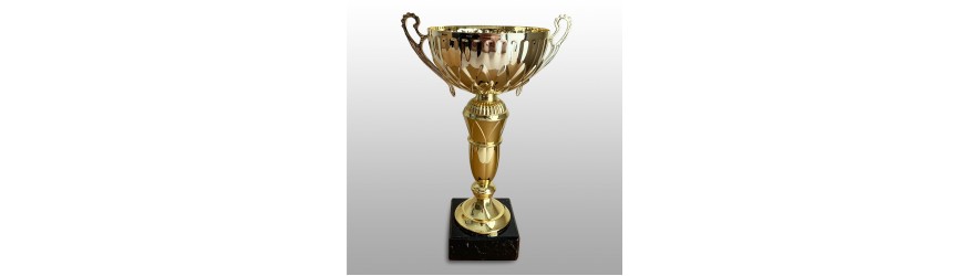 GOLD HANDLED TROPHY CUP ON GOLD RISER AVAILABLE IN 3 SIZES